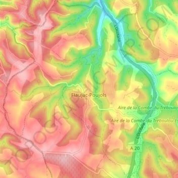 Mappa topografica Flaujac-Poujols, altitudine, rilievo