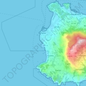 Mappa topografica Forio, altitudine, rilievo