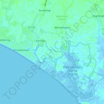 Mappa topografica Earnley, altitudine, rilievo