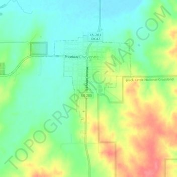 Mappa topografica Cheyenne, altitudine, rilievo