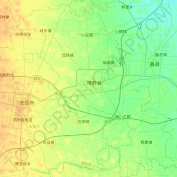 Mappa topografica 博野县, altitudine, rilievo
