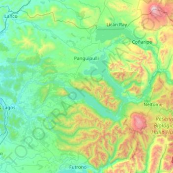 Mappa topografica Panguipulli, altitudine, rilievo