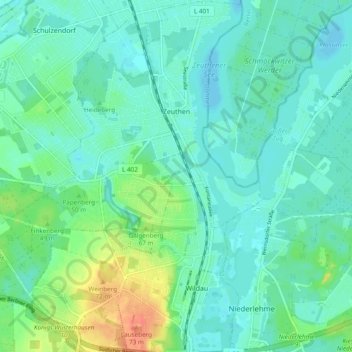 Mappa topografica Zeuthen, altitudine, rilievo