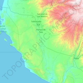 Mappa topografica Río Ica, altitudine, rilievo