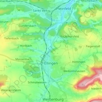 Mappa topografica Ellingen, altitudine, rilievo