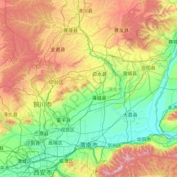 Mappa topografica 渭南市, altitudine, rilievo