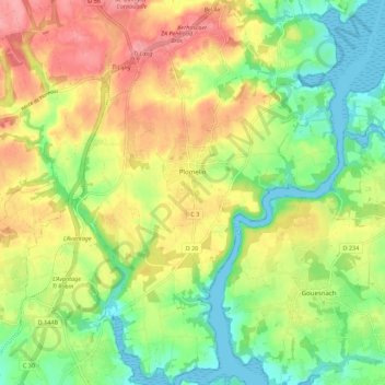 Mappa topografica Plomelin, altitudine, rilievo