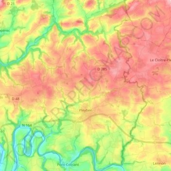 Mappa topografica Pleyben, altitudine, rilievo