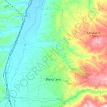 Mappa topografica Bisignano, altitudine, rilievo