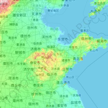Mappa topografica 山东省, altitudine, rilievo