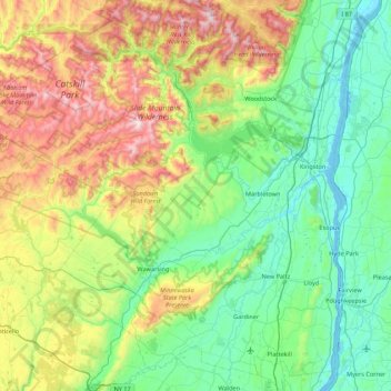 Mappa topografica Ulster County, altitudine, rilievo