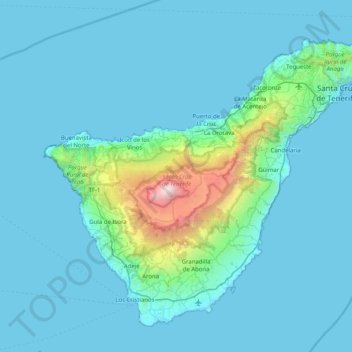 Mappa topografica Tenerife, altitudine, rilievo