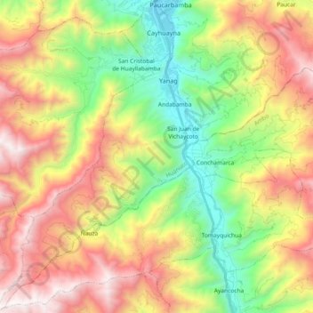 Mappa topografica Pillco Marca, altitudine, rilievo
