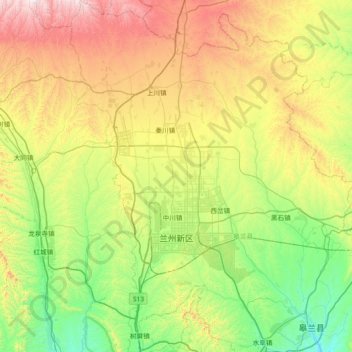 Mappa topografica 兰州新区, altitudine, rilievo