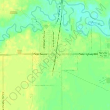 Mappa topografica Portland, altitudine, rilievo