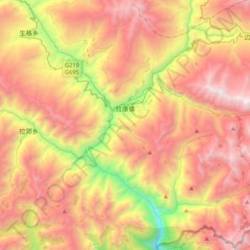 Mappa topografica 拉康镇, altitudine, rilievo