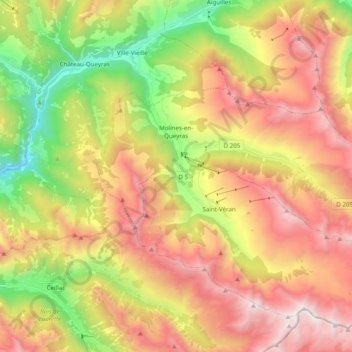 Mappa topografica Molines-en-Queyras, altitudine, rilievo