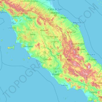 Mappa topografica Italia centrale, altitudine, rilievo