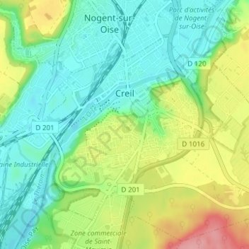 Mappa topografica Creil, altitudine, rilievo
