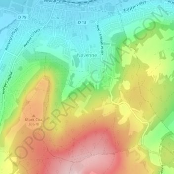 Mappa topografica Navenne, altitudine, rilievo