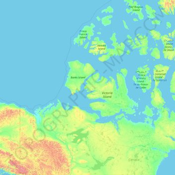 Mappa topografica Northwest Territories, altitudine, rilievo