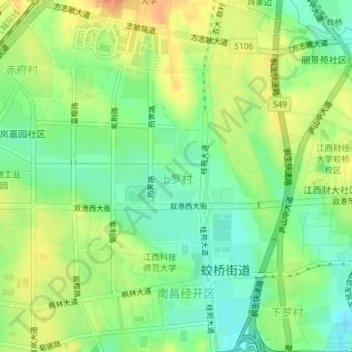 Mappa topografica 上罗村, altitudine, rilievo