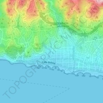 Mappa topografica Pedregalejo, altitudine, rilievo