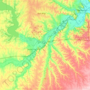 Mappa topografica Geary County, altitudine, rilievo