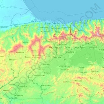 Mappa topografica Carabobo, altitudine, rilievo