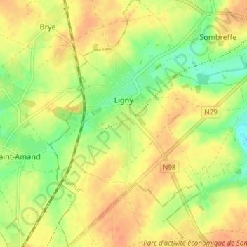 Mappa topografica Ligny, altitudine, rilievo