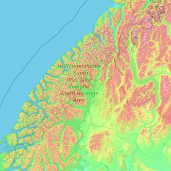 Mappa topografica Fiordland Community, altitudine, rilievo