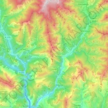 Mappa topografica Utelle, altitudine, rilievo