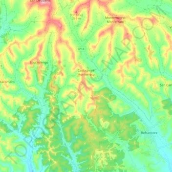 Mappa topografica Castagnole Monferrato, altitudine, rilievo