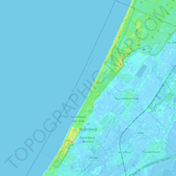 Mappa topografica Noordwijk, altitudine, rilievo