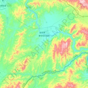 Mappa topografica 景哈哈尼族乡, altitudine, rilievo