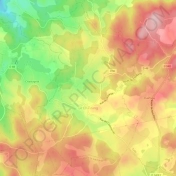 Mappa topografica Le Chastang, altitudine, rilievo