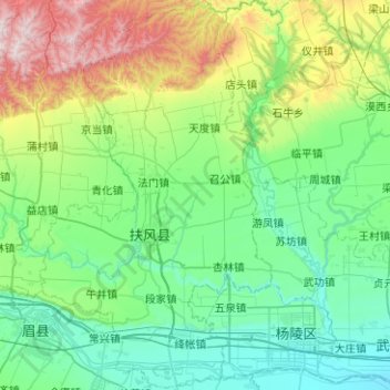 Mappa topografica 扶风县, altitudine, rilievo