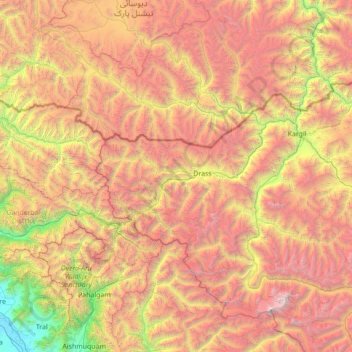 Mappa topografica Kargil tehsil, altitudine, rilievo