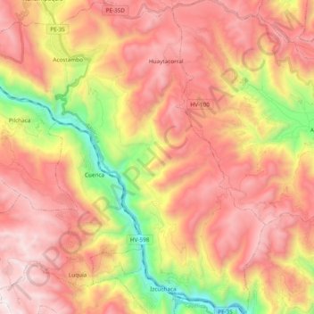 Mappa topografica Acostambo, altitudine, rilievo
