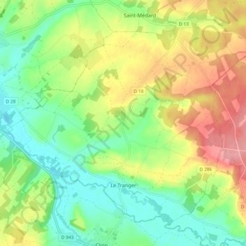 Mappa topografica Le Tranger, altitudine, rilievo