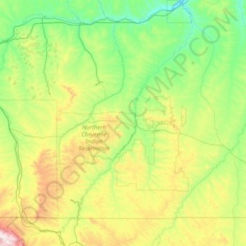 Mappa topografica Tongue River, altitudine, rilievo