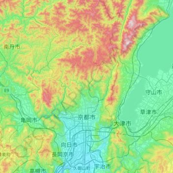 Mappa topografica Kyoto, altitudine, rilievo