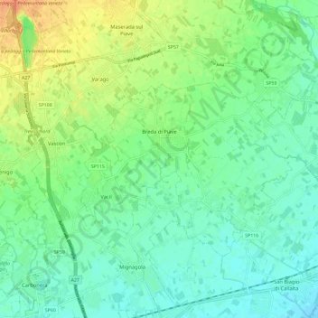 Mappa topografica Breda di Piave, altitudine, rilievo