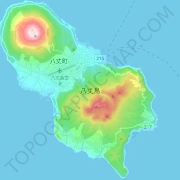 Mappa topografica Hachijojima, altitudine, rilievo