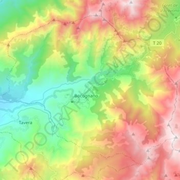 Mappa topografica Bocognano, altitudine, rilievo