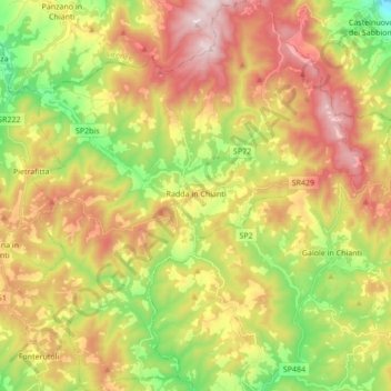 Mappa topografica Radda in Chianti, altitudine, rilievo