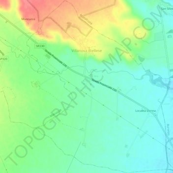 Mappa topografica Villanova Biellese, altitudine, rilievo