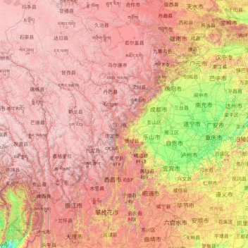 Mappa topografica 四川省, altitudine, rilievo