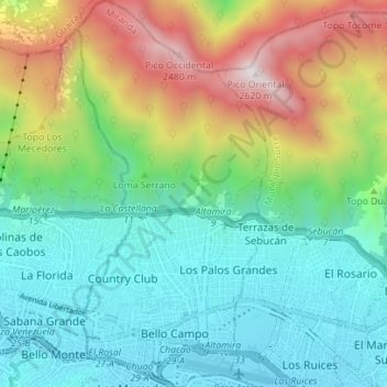 Mappa topografica Municipio Chacao, altitudine, rilievo