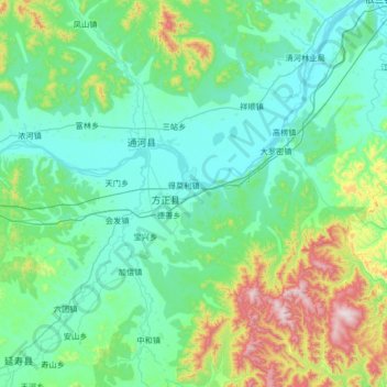 Mappa topografica 方正县, altitudine, rilievo